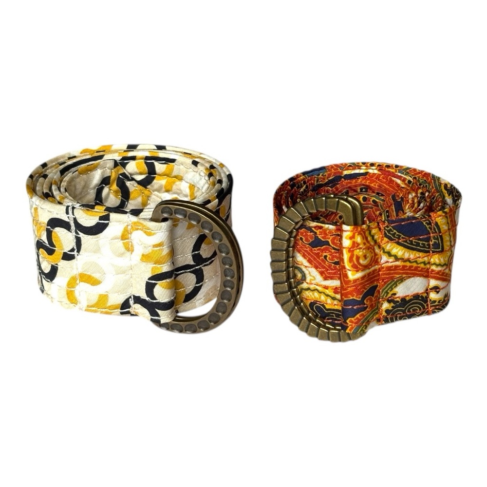 J. Crew 100% silk textured wide printed belts with D Ring buckle set of 2 | M/L